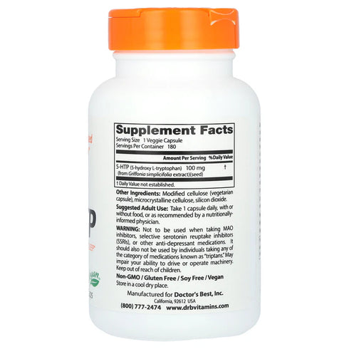 Image of 5-HTP (100mg) 180caps supplement facts